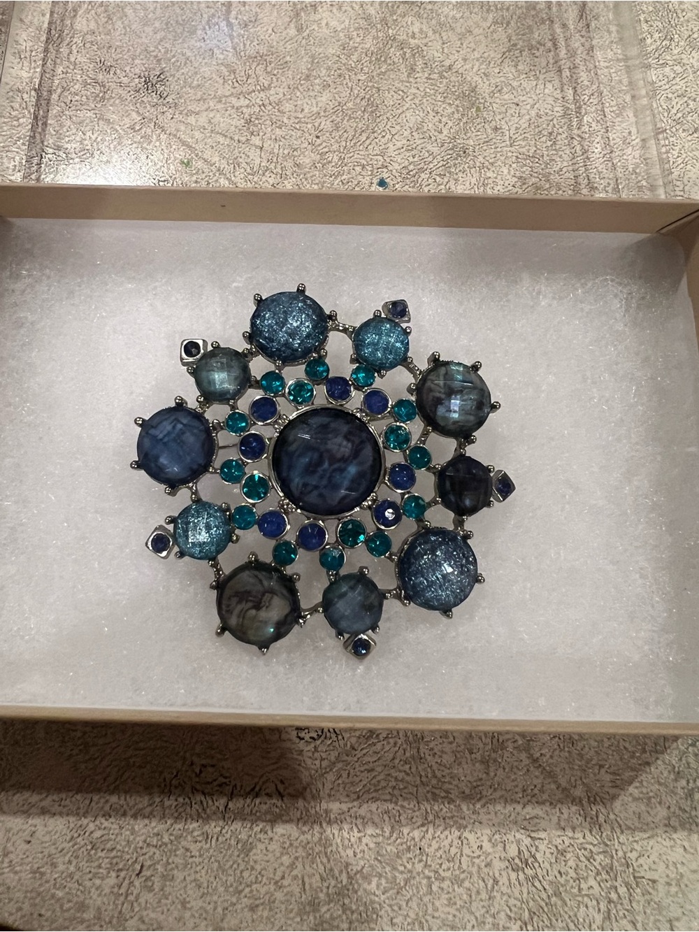 Blue Multi-Stone Floral Brooch - Elegant Women’s Jewelry
